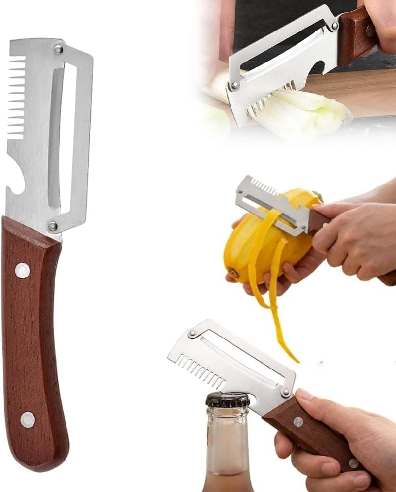 Multifunctional Vegetable Peeler, 2026 New 3 in 1 Stainless Steel Blade Peeler for Kitchen with Wooden Handle and Bottle Opener, Ultra-Sharp Peelers Kitchen Tool for Fruits and Vegetables