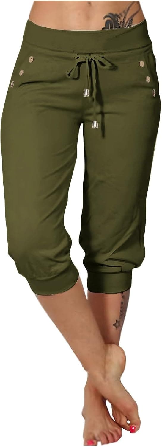SKFLABOOF Caprihose Damen Sommer Sommerhose Leicht Kurz Culotte Capri Hose Damenhose 7/8 3/4 Outfit Caprihosen Für Baumwolle Hosen Kurze Knielang Mit Gummizug Strandhose Plissee