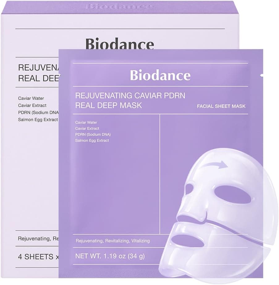 BIODANCE Caviar PDRN Real Deep Hydrogel Mask 4 Pcs | Hydrogel Overiight Mask | Skin Firming, Radiance, Enhancing Skin Recovery | Korean Face Mask for Glass Skin | Korean Skincare