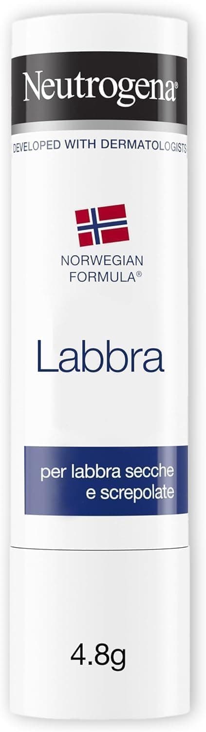 Neutrogena Formula Norvegese Balsamo Labbra Stick, Burrocacao protettivo per labbra secche e screpolate, Burro cacao idratante arricchito con Glicerina concentrata, Con Blister, 4.8 g