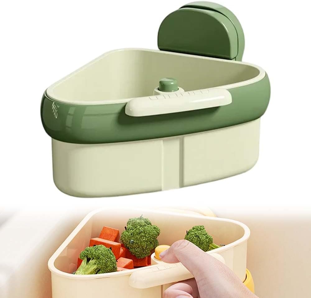 Sieb für Spülbecken, Suction Cup Sink Corner Rack, Multi-Functional Drain Basket Saugtasche Waschbecken Ecke Rack, Küchenspüle Abfluss Korb Abnehmbare Waschbecken (Grün,1Pcs)