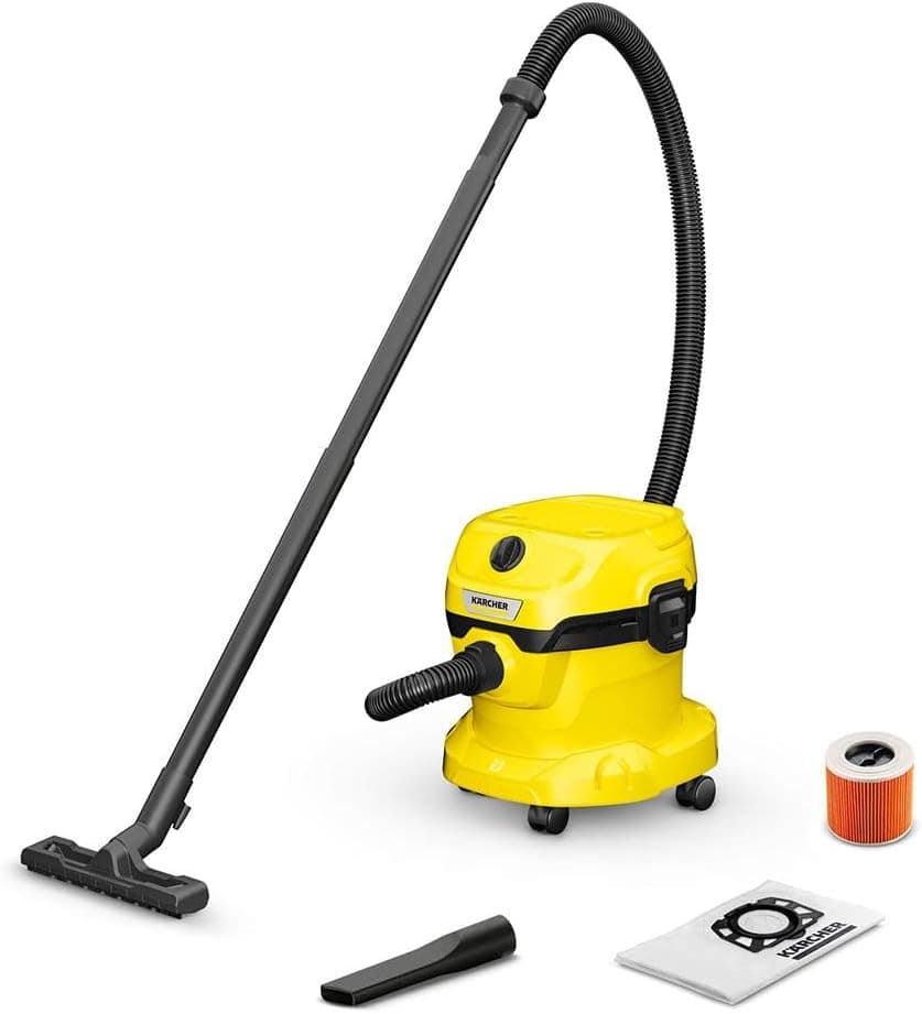 KÄRCHER, Aspirador en seco y húmedo WD 2 Plus V-12/4/18/C, Potencia 1000 W, Incluye Filtros y Boquilla para Suelo y Ranuras, Yellow/Black, Depósito de plástico 12 l, Manguera aspiración 1,8 m