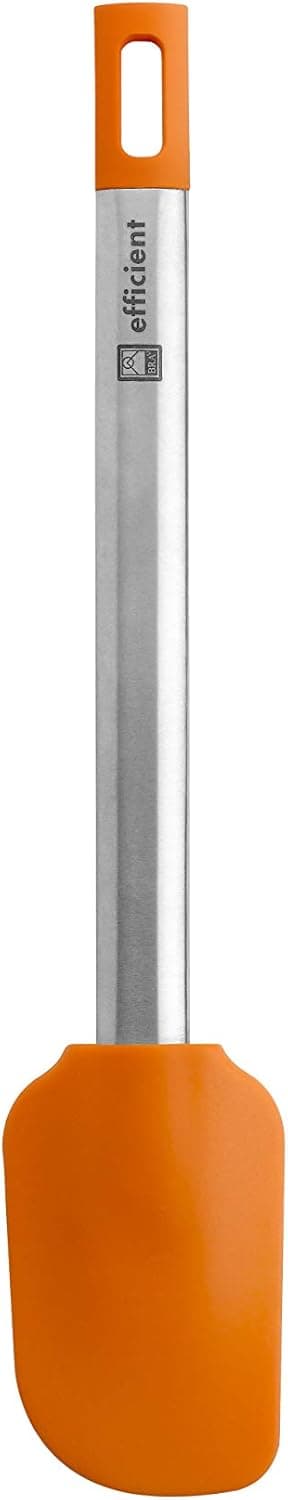 BRA Efficient | Lengua Pastelera de Cocina, Acero INOX, Nailon y Silicona, Naranja, 27.5 cm