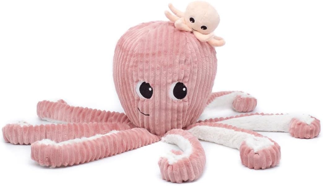 Les PTIPOTOS by Les DEGLINGOS - Peluche Maman Bebe - Toute Douce - Cadeau Naissance - FILOU LA Pieuvre Maman & Bebe - 45CM - Rose