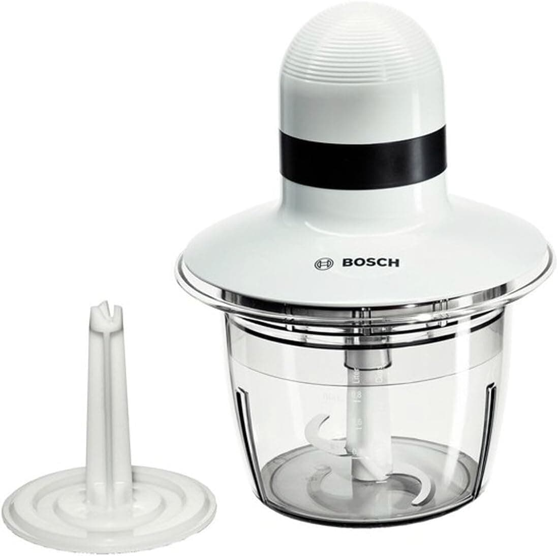 Bosch Tritatutto MMR08A1, 400W, Lame Acciaio Inox, Ciotola 800 ml Lavabile in Lavastoviglie, Contenitore Adatto al Microonde, Semplice da Usare, Bianco