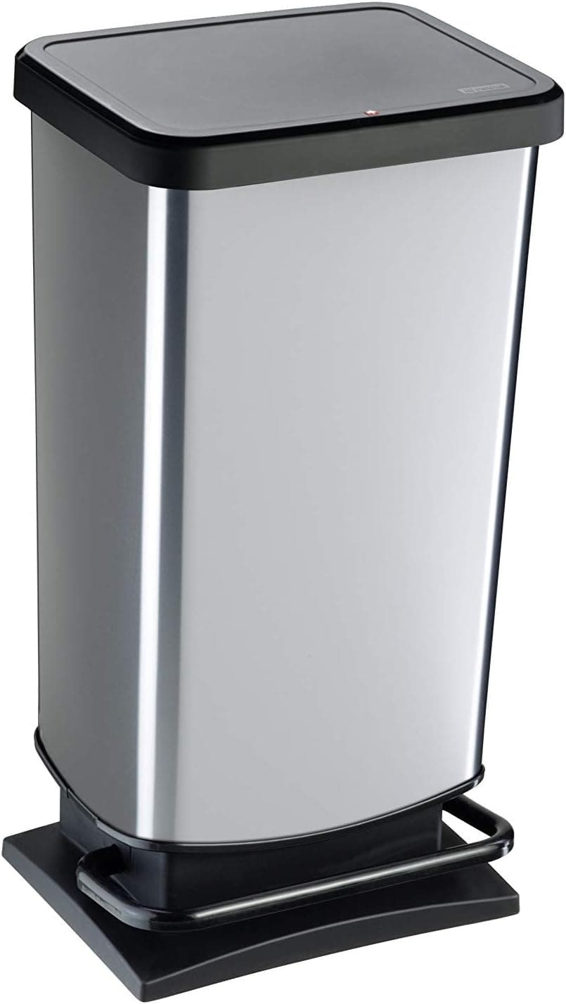 Rotho Paso Mülleimer 40l mit Pedal und Deckel, Kunststoff (PP) BPA-frei, silbermetallic, 40l (35.3 x 29.5 x 67.6 cm)