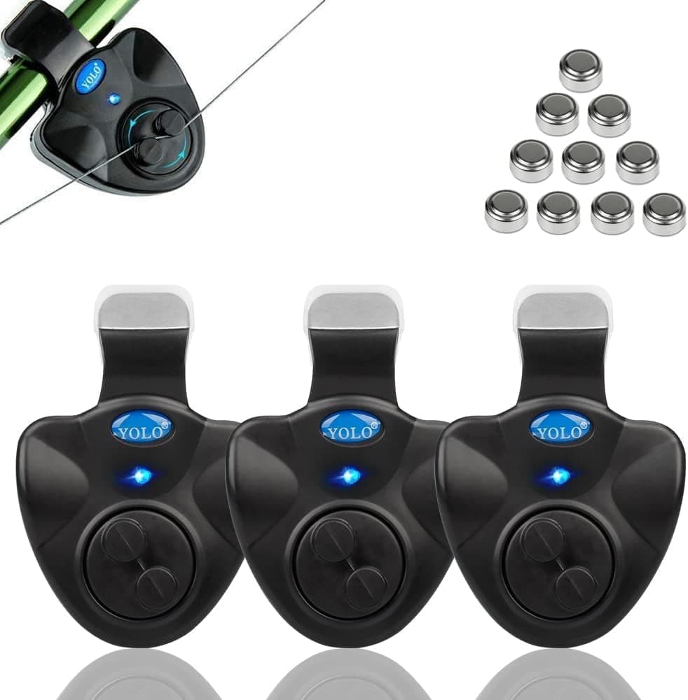 Shackcom 3 Sensible Alarma Pesca picada de mordedura de Pescado Bite Indicator -para caña de Pescar-Universal Electrónico con indicador LED Vibración