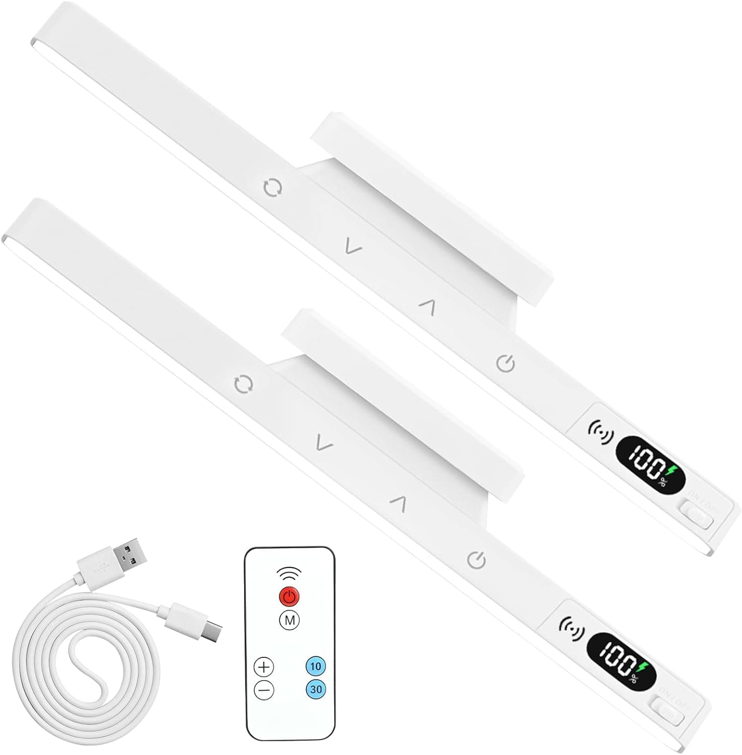 2pcs Unterbauleuchte Küche Led Akku mit Fernbedienung - Touch Dimmbar Schrankbeleuchtung Magnetische Küchenlicht, 5 Farbmodi USB Aufladbar Lichtleiste für Schrank Kleiderschrank Schreibtisch Spiegel