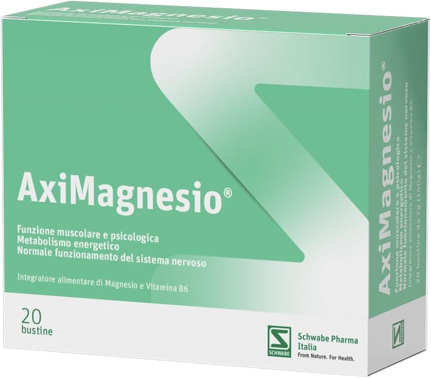 Aximagnesio 20 bustine, Integratore alimentare di magnesio ad alta biodisponibilità da 8 fonti di magnesio