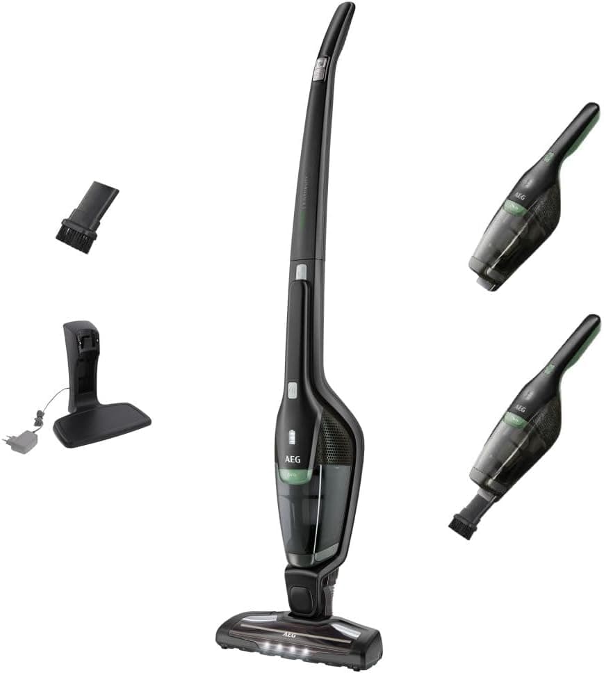AEG Serie 3000 Ergorapido CX7-2-45MÖ 2in1 Akku Staubsauger, 50% Recyclingmaterial, beutellos, bis zu 45 min Laufzeit, freistehend, wendig, Bürstenreinigungsfunktion, LED, 0.5L, schwarz