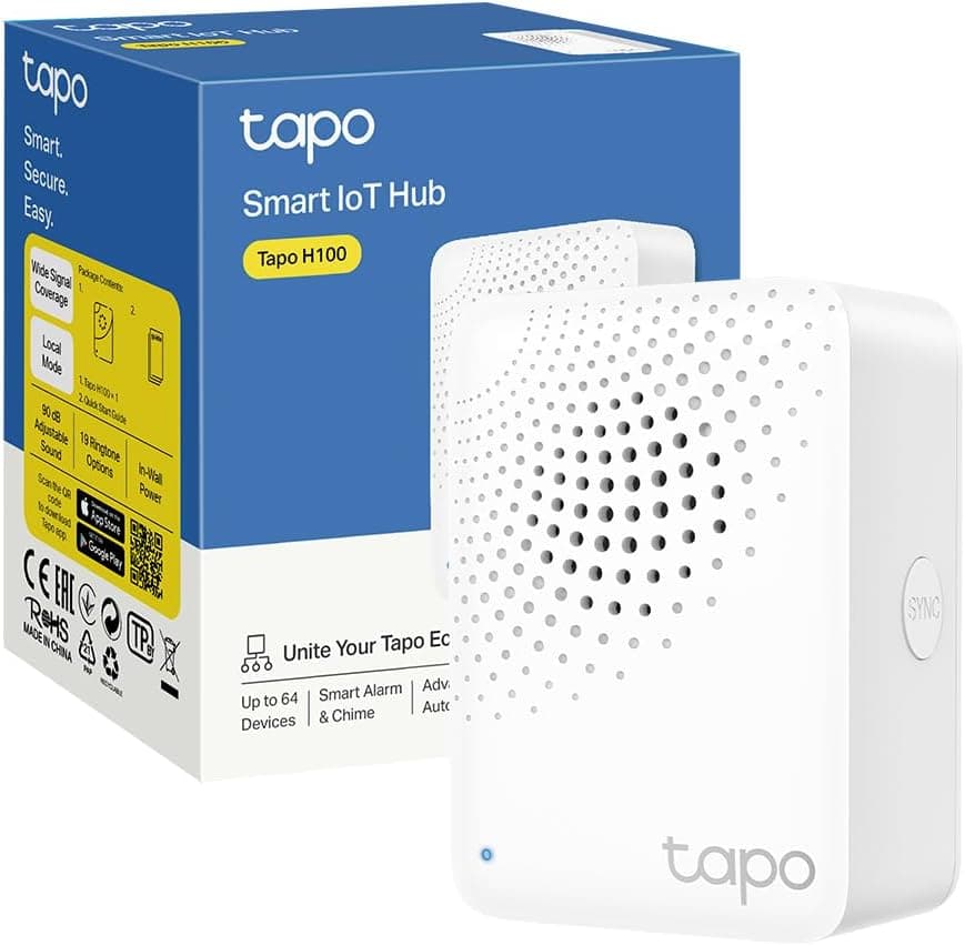 Tapo H100 – Concentrador Inteligente con 19 Tonos, Control centralizado del hogar Inteligente, conexión WiFi hasta 64 Dispositivos, Alarma Inteligente, Plug & Play