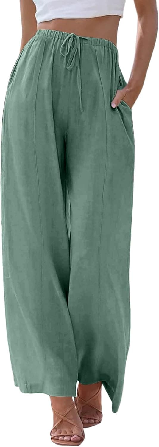 Leinenhose Damen Weite Leichte Sommerhose Einfacher Bequeme Freizeitmode Dehnbare Taille Lockerer Modern Fließende Bequeme Passform Wide Leg Hose mit Taschen