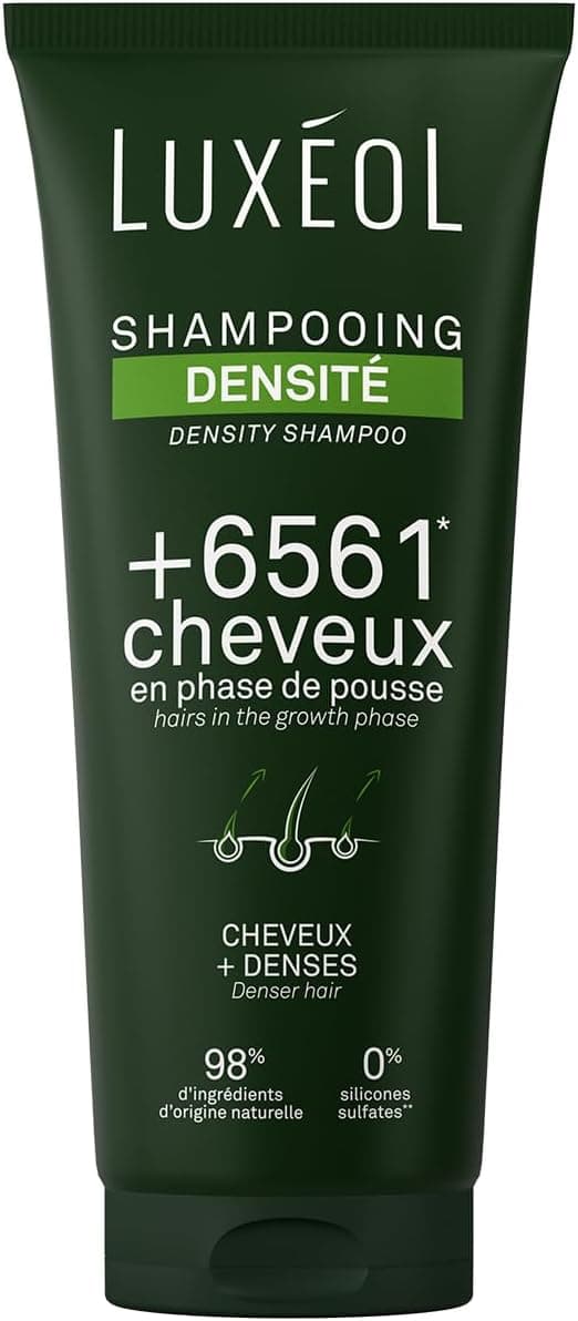 LUXEOL - Shampooing Densité - +6561 Cheveux En Phase De Pousse* - Augmente La Densité Capillaire - 98% D'Ingrédients D'Origine Naturelle - Sans Silicones - Fabriqué en France - 200 ml