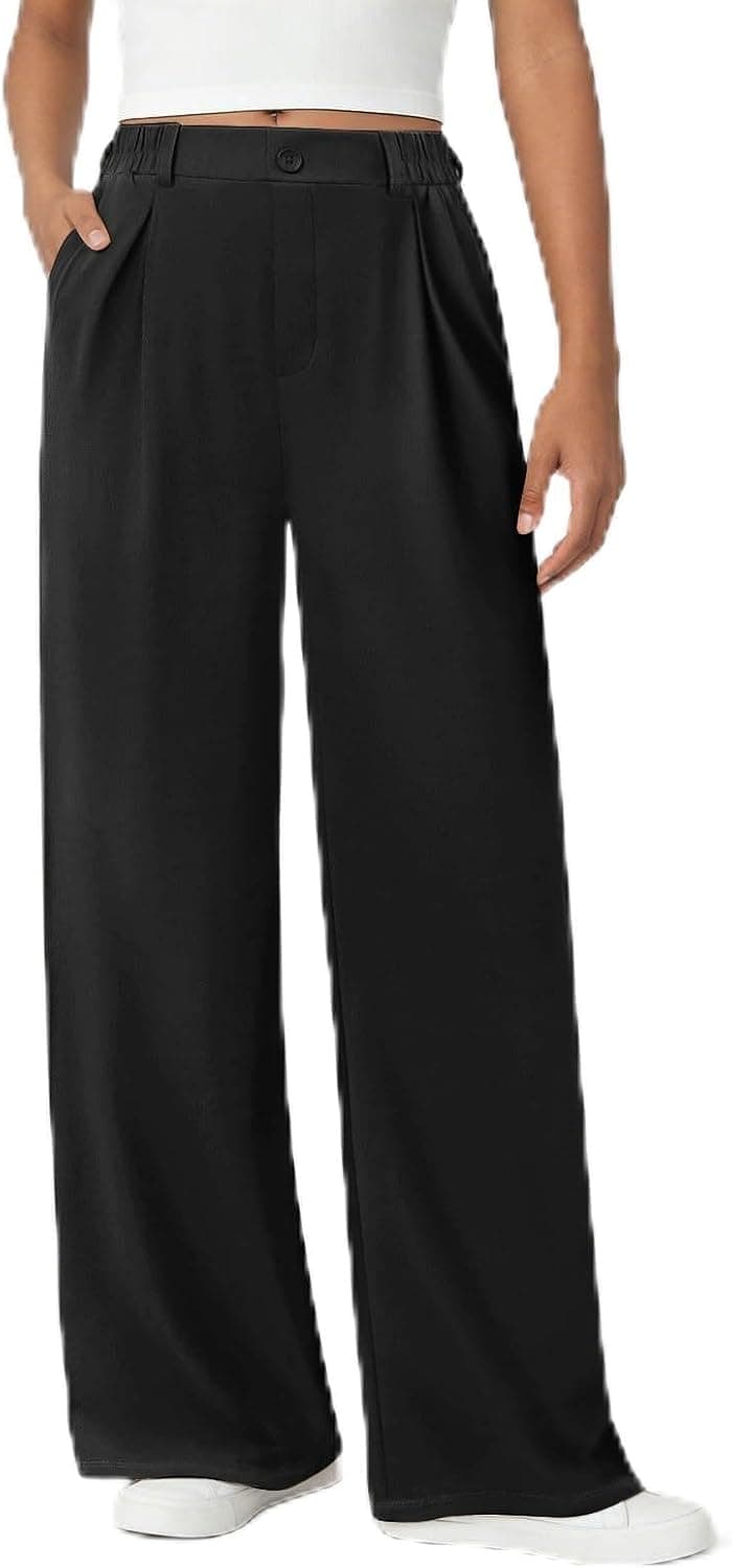 Generico Pantaloni Larghi Donna Estivi Casual - Pantaloni Lino Leggeri Elastico in Vita Elegante Baggy Linen Pants Pantalone da Spiaggia Sportivo Lavoro Vita Alta Pantalone con Coulisse Gamba Larga