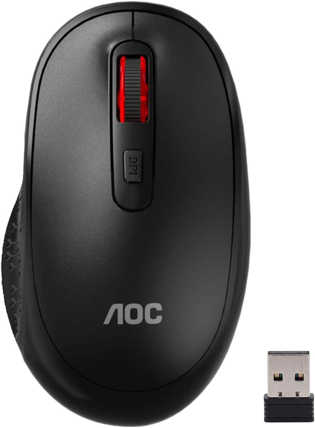 AOC Wireless Mouse, 2.4G Optical Mice with Nano Receiver, Portable Design with Textured Grip, 1600 DPI Adjustable Cordless Mouse Compatible with Notebook, PC, Laptop Black MS400