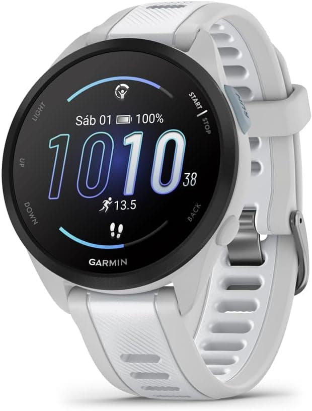 Garmin Forerunner 165 Music, Reloj Inteligente para Correr con GPS, Pantalla Táctil AMOLED, Métricas Optimizadas, Planes de Entrenamiento, Pay, Autonomía de 11 Días, Blanco