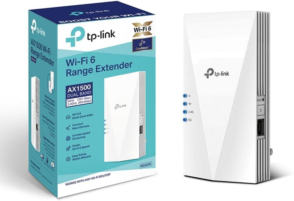TP-Link Ripetitore WiFi 6 RE500X, Amplificatore Dual Band AX1500Mbps, Extender WiFi Potente, Access Point, 1 Porta Gigabit Ethernet, Compatibile con Tutti i Box Internet