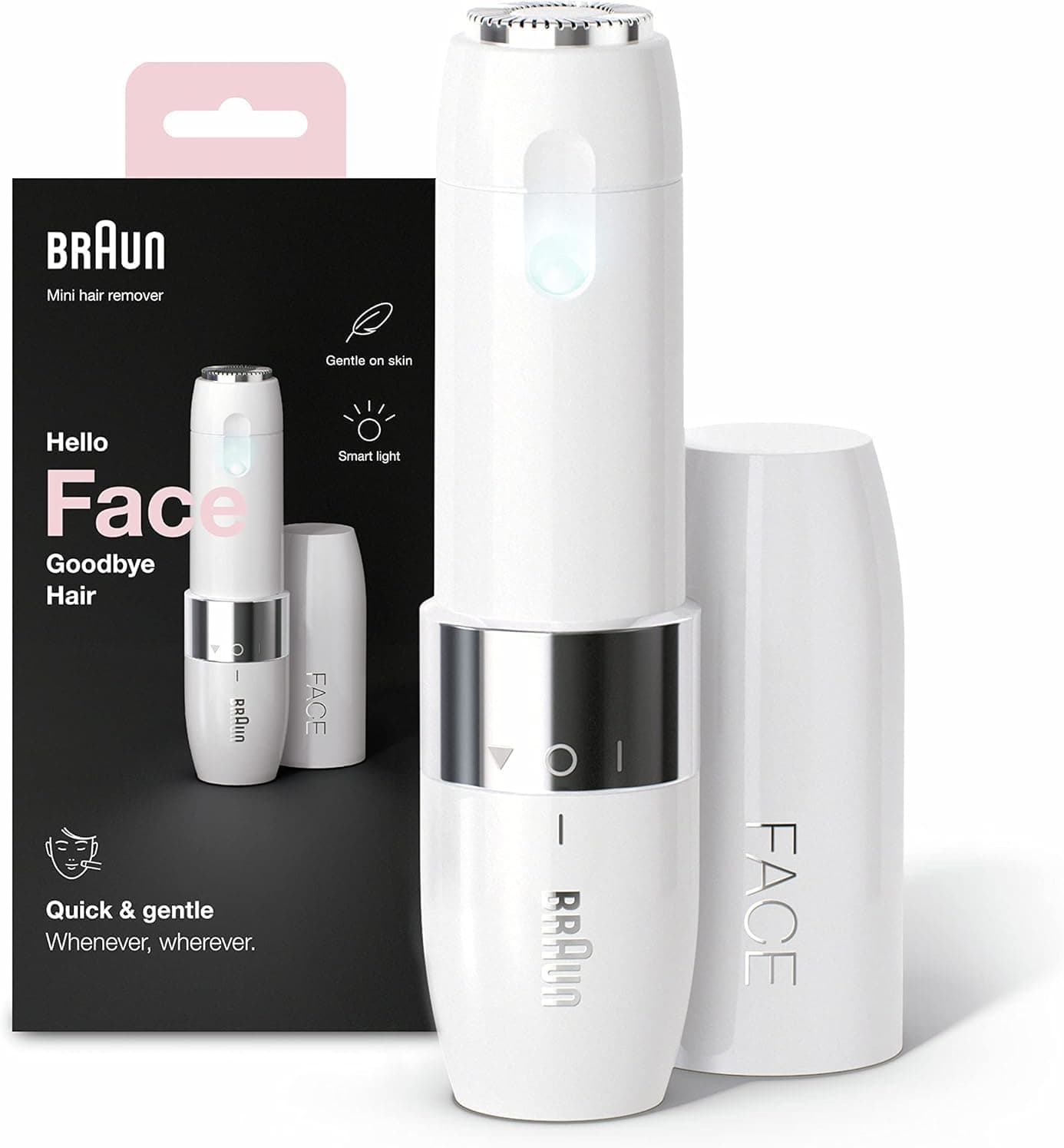 Braun Mini Depiladora Facial para Mujer FS1000, Blanco - con Luz Smartlight Incorporada, Rasuradora de Precisión, Depilación de Labio Superior, Barbilla Y Mejillas