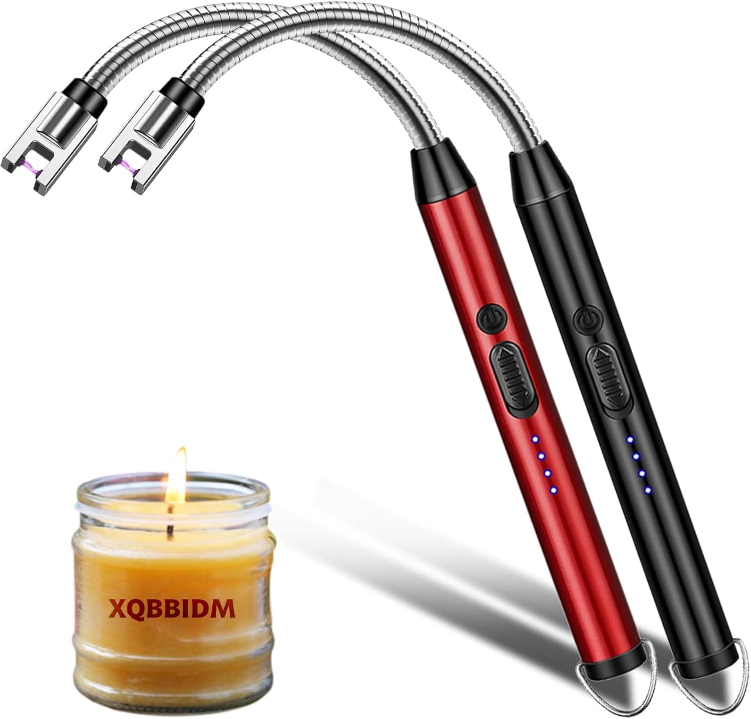 Electric Lighter, 2 Pack of USB Rechargeable Candle Lighter with Flexible Neck, 10.2-inch Arc Lighters With LED Battery Indicator and Safety Switch for Candle, Kitchen,Grill,Camping (Black-A+Red-A)