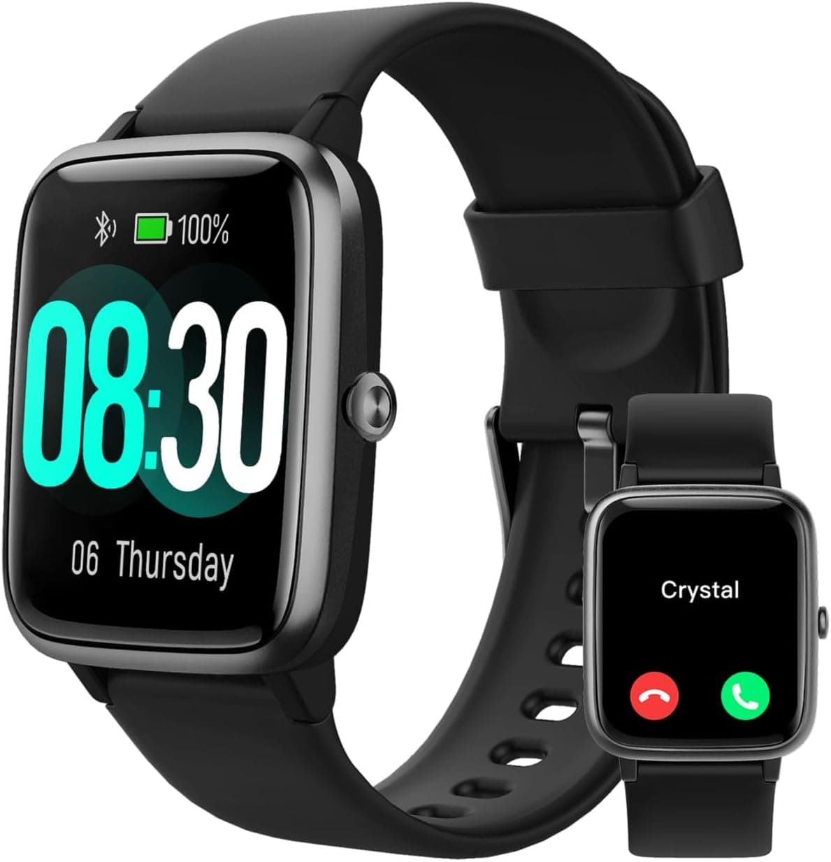 GRV Smartwatch Uomo Donna Chiamate Bluetooth Orologio Contapassi Orologio Fitness Sport Cardiofrequenzimetro Saturimetro per Android iOS Notifiche Messaggi Whatsapp 100 Modalità Sportivo Nero