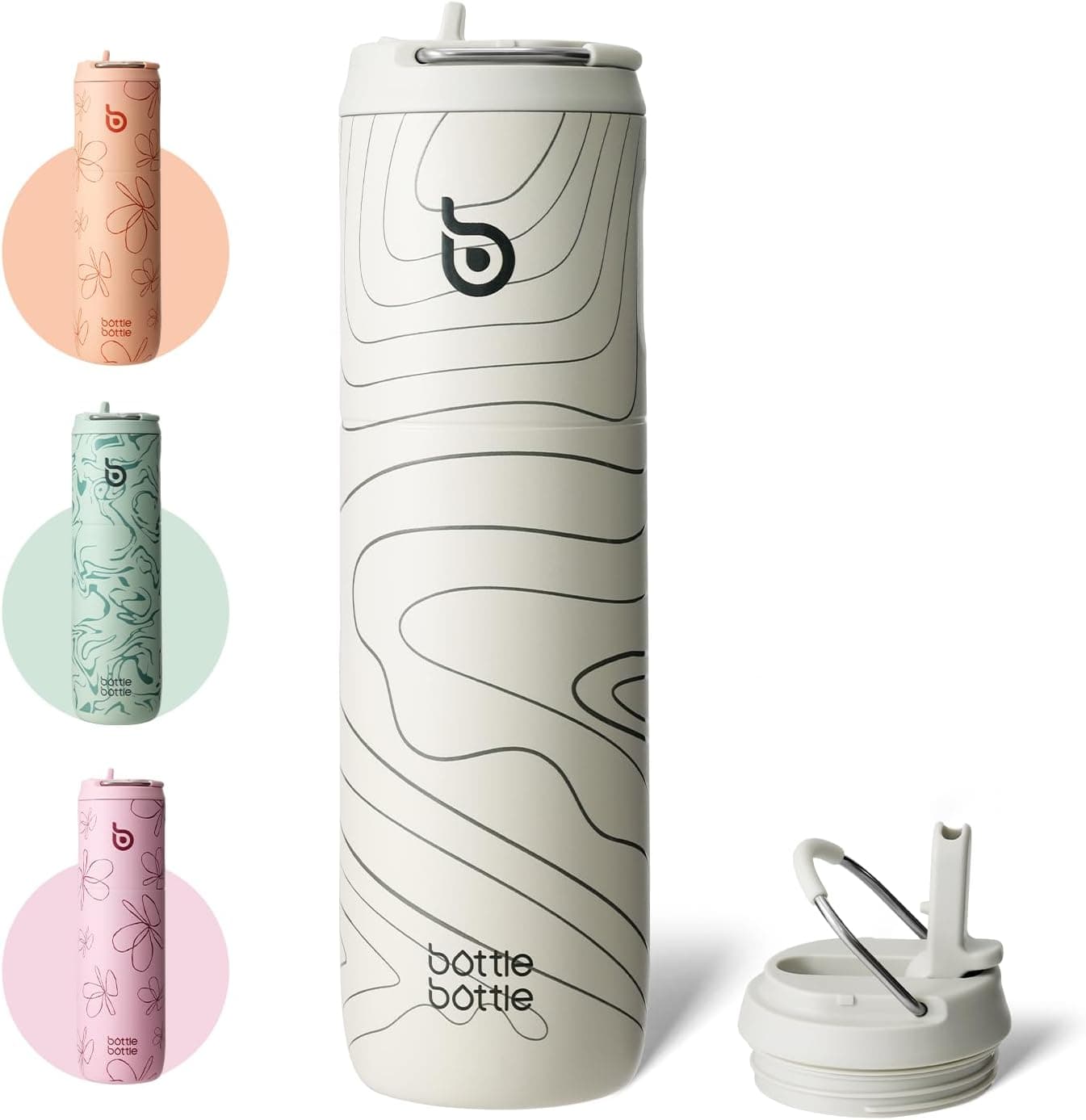 BOTTLE BOTTLE Isolierte Edelstahl Trinkflasche 750 ml mit Strohhalm, Deckel & Griff – Auslaufsicher, BPA-frei, Doppelwandig - Ideale Wasserflasche für Sport, Reisen & Fitness (Linien)