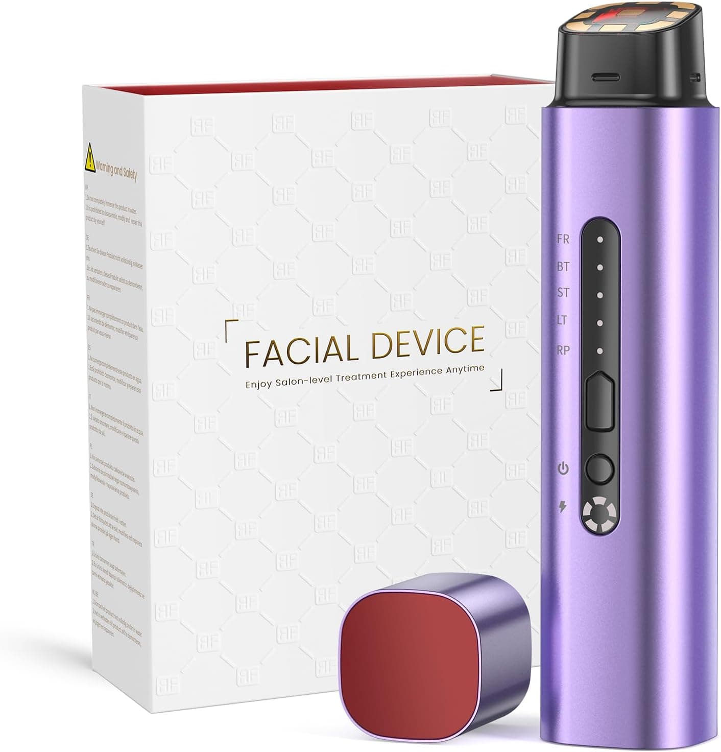 Aparato Radiofrecuencia Facial, 5 en 1 Masajeador Facial de Microcorriente, Dispositivo Eléctrico de Belleza Antiarrugas, Antiacné, Reafirmante y Lifting para Rostro y Cuello (Púrpura)