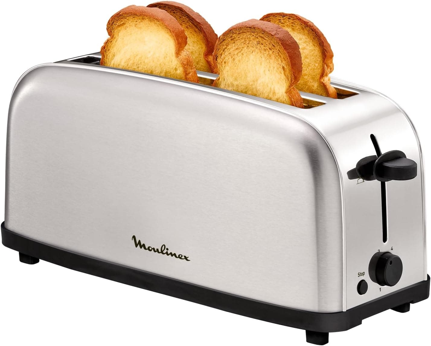 Moulinex Classic, Tostador Acero Inoxidable, 2 Ranuras largas y anchas, 1400 W, 6 Posiciones Tostado, Función Stop, Bandeja Recogemigas, para Todo Tipo de Pan normal, molde, artesano, LS330D