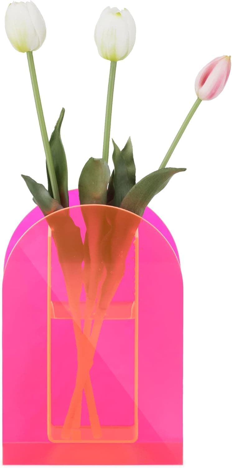 Navaris Acrylic Vase - Pink Flower Vase for Modern Chic Home Office Room Decor - Trendy Funky Aesthetic for Centerpieces - Transparent Geometric Design