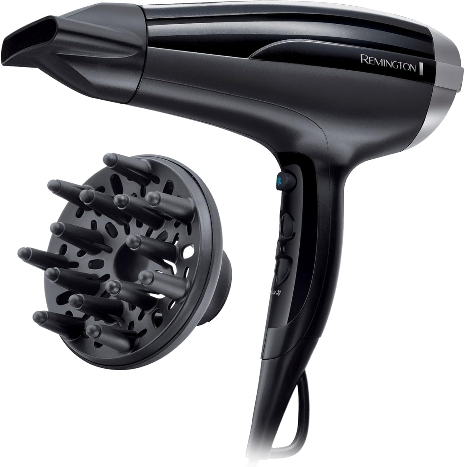 Remington Haartrockner Ionen [leicht & leistungsstark] Pro Air-Shine (2300 W, Keramik-Turmalin-Ring, Stylingdüse, Diffusor, 3 Heiz- & 2 separate Gebläsestufen, Abkühlstufe) D5215, Schwarz