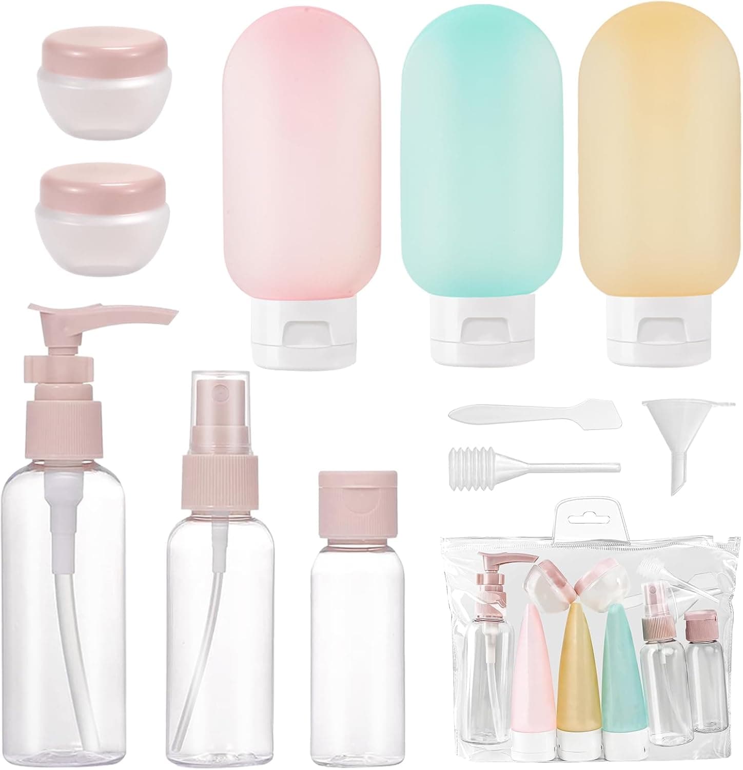 Bottiglie da viaggio, 11 pezzi set portatile da riempire Set di bottiglie di plastica flaconi viaggio ricaricabili Kit Contenitori da Viaggio Flaconi con Custodia per Shampoo, Liquidi and Lozione.
