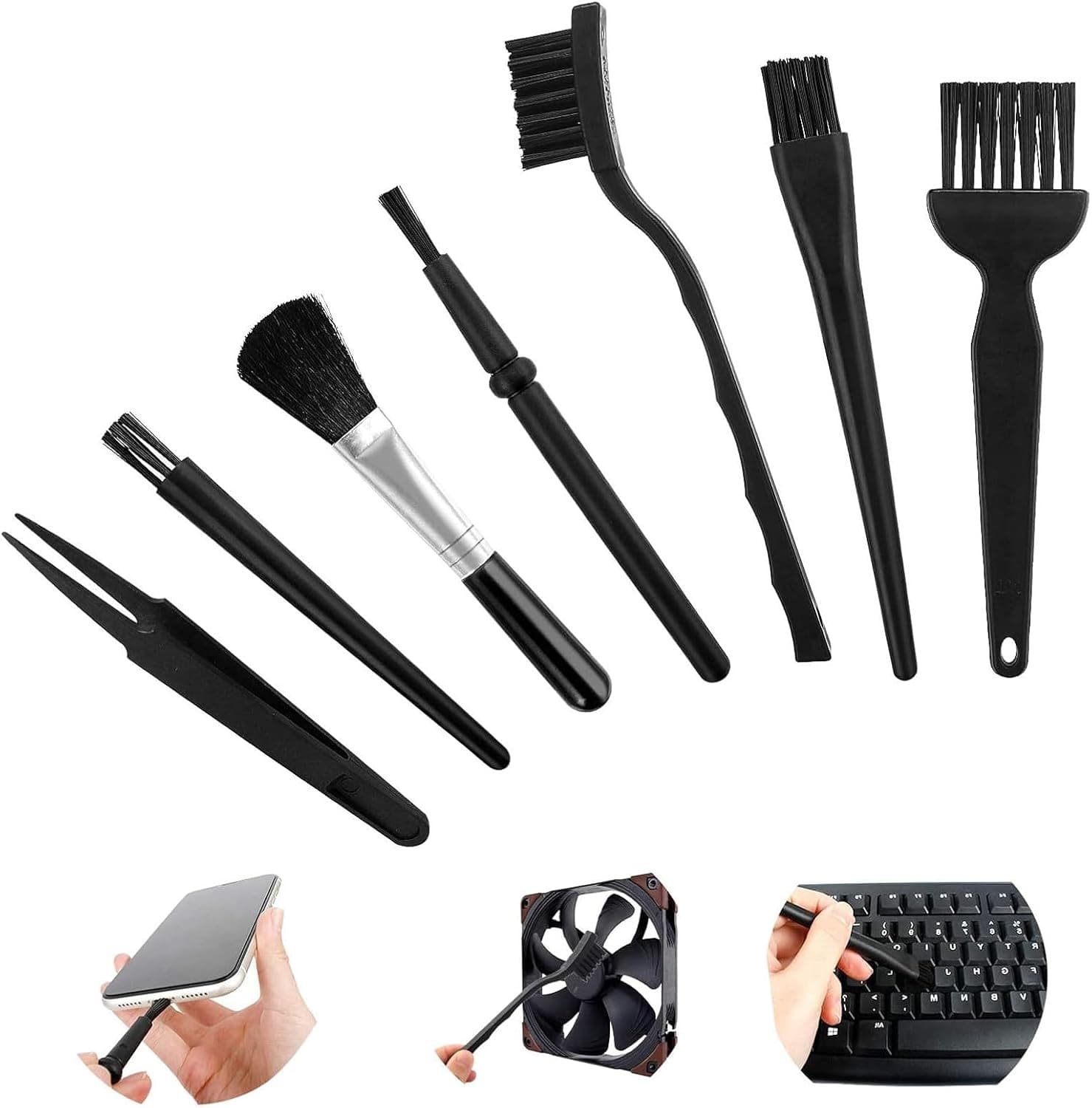 Anti Static Brush Set, 7 PCS ESD Cleaning Brushes for Keyboard & Electronics, Small Anti-Static Nylon Brushes for PC Laptop Motherboard Camera Phone Tablet Dust Cleaning Tool Kit