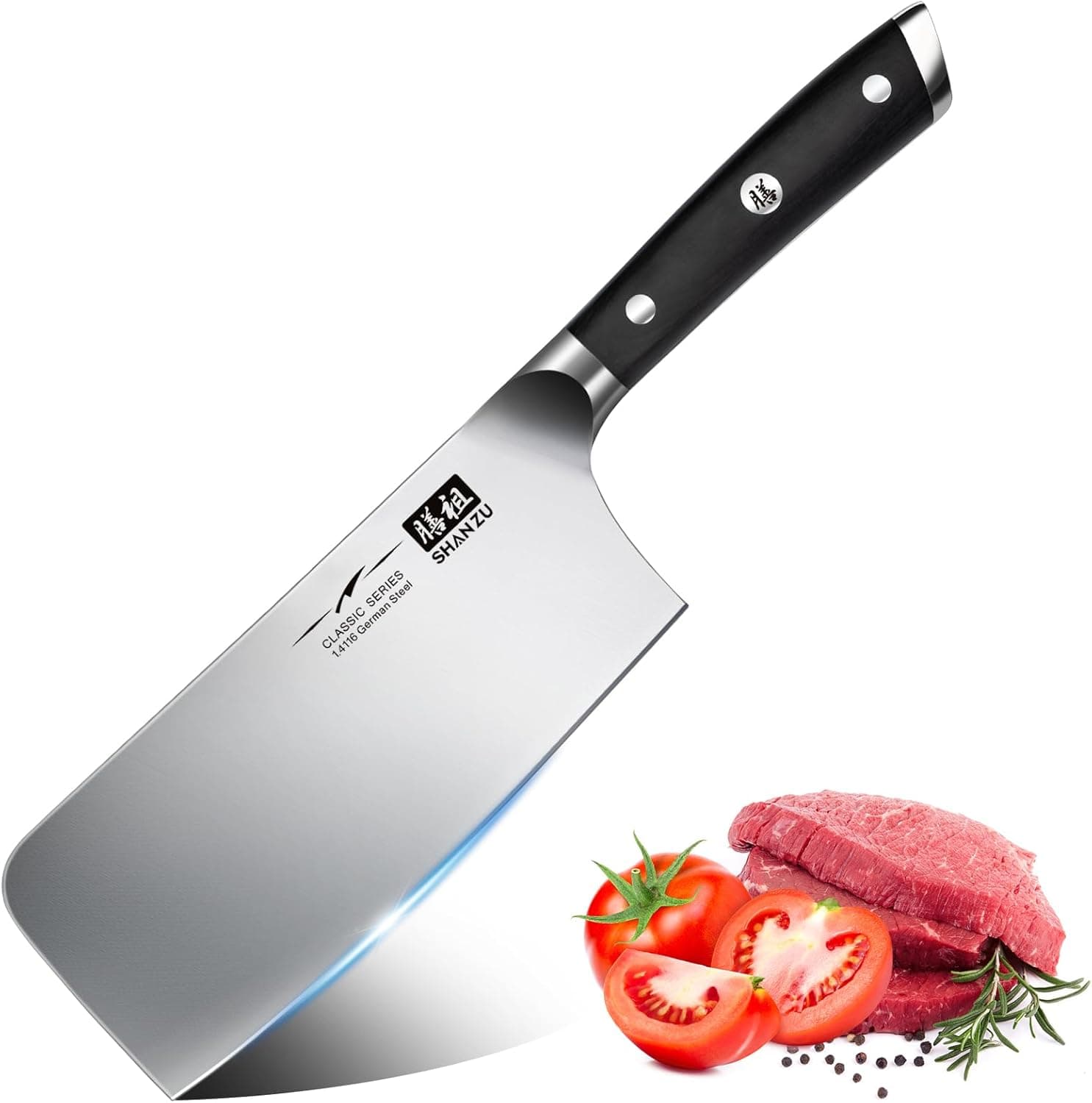SHAN ZU Coltello da Cucina 20cm,Coltelli da Chef Coltelli da Cuoco Lama Acciaio Inossidabile Tedesco da 8'', Manico Ergonomico in Legno, per Tagliare Verdure, Carne e Frutta