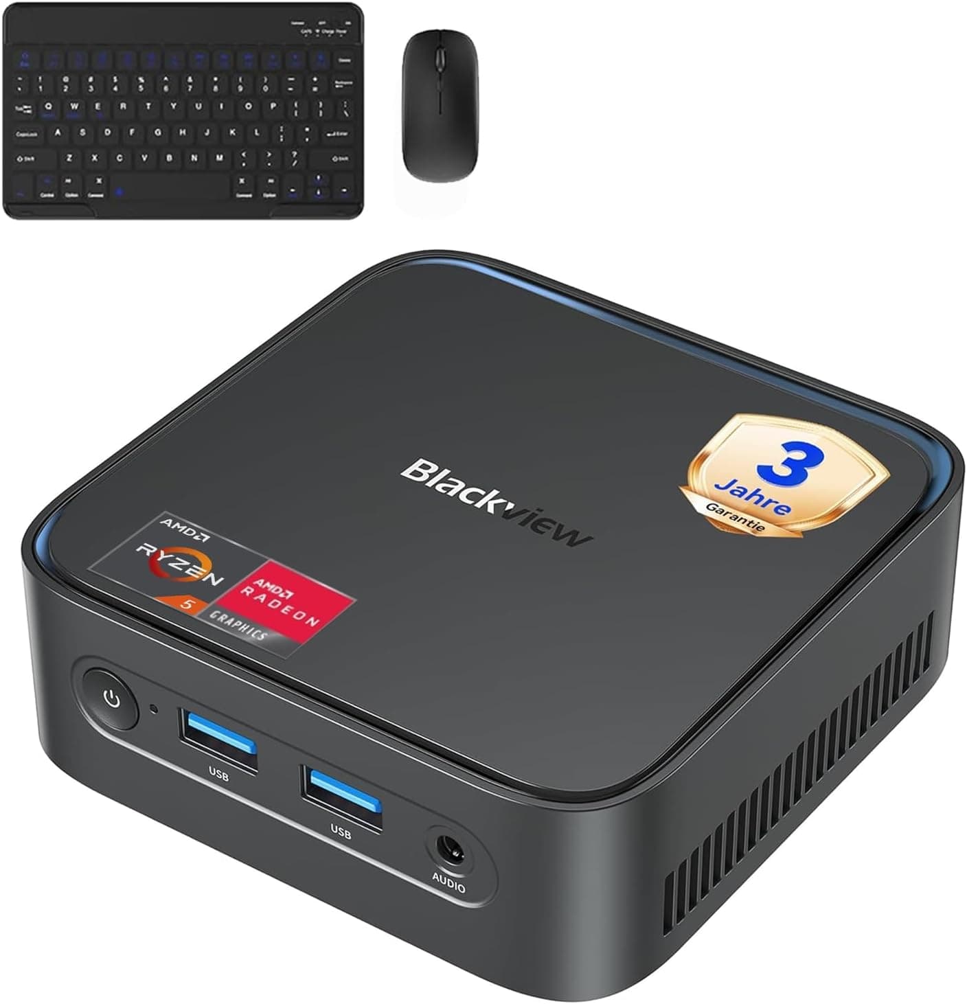 Blackview Mini PC MP50 mit Tastatur und Maus, AMD Ryzen 5, Radeon Vega 8 Grafik, 16GB RAM 512GB SSD Win 11 Pro, 4K Dual-Display, Ultra-leiser Kompakter Desktop PC für Office Home, 3 Jahre Garantie