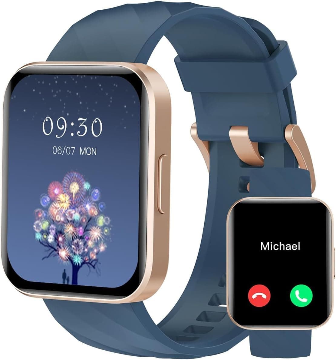 RUIMEN Smartwatch Uomo Chiamate Bluetooth Orologio Sportive Contapassi Android iOS Compatibile Fitness Tracker Cardiofrequenzimetro da polso Saturimetro Impermeabile IP68 Notifiche Whatsapp Blu