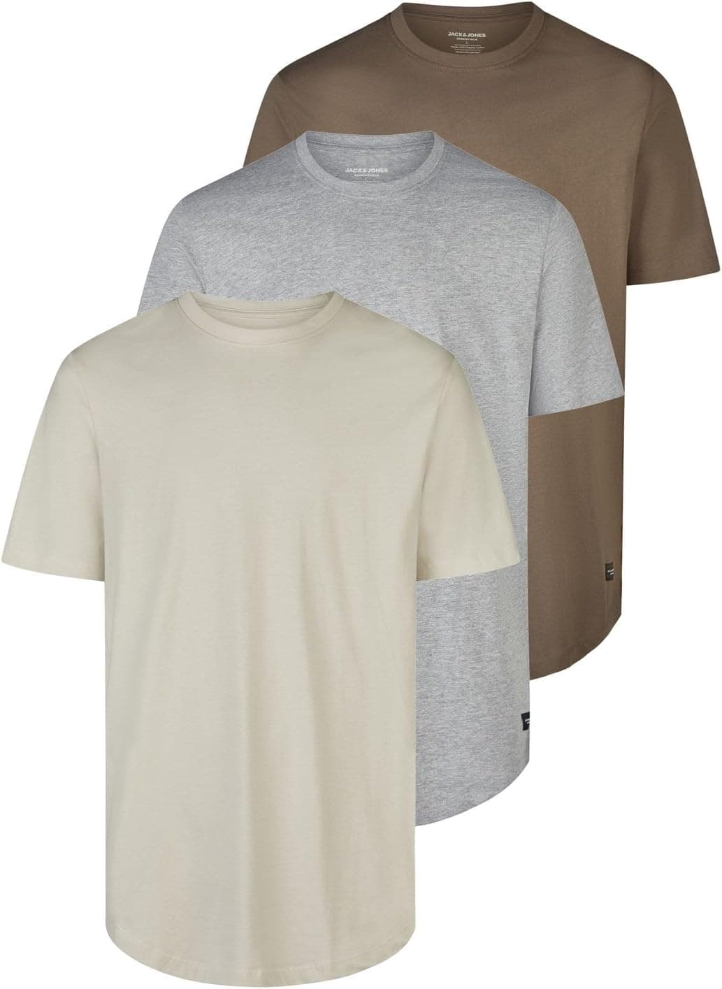 JACK & JONES Tshirt Herren lang geschnitten Set 100% Bio-Baumwolle Regular Fit JJENOA 3er Pack Rundhals Kurzarm Sommer Organic Basic Tee Shirt Schwarz Weiß Beige Grün Grau S M L XL XXL 3XL