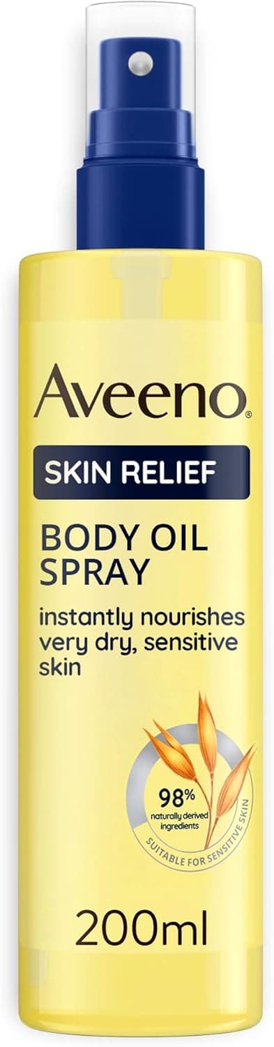 Aveeno Skin Relief Olio Corpo Spray, Olio corpo idratante pelle secca e sensibile, Body oil dermatologicamente testato con ingredienti di origine naturale e oli di Avena e Jojoba, 200 ml