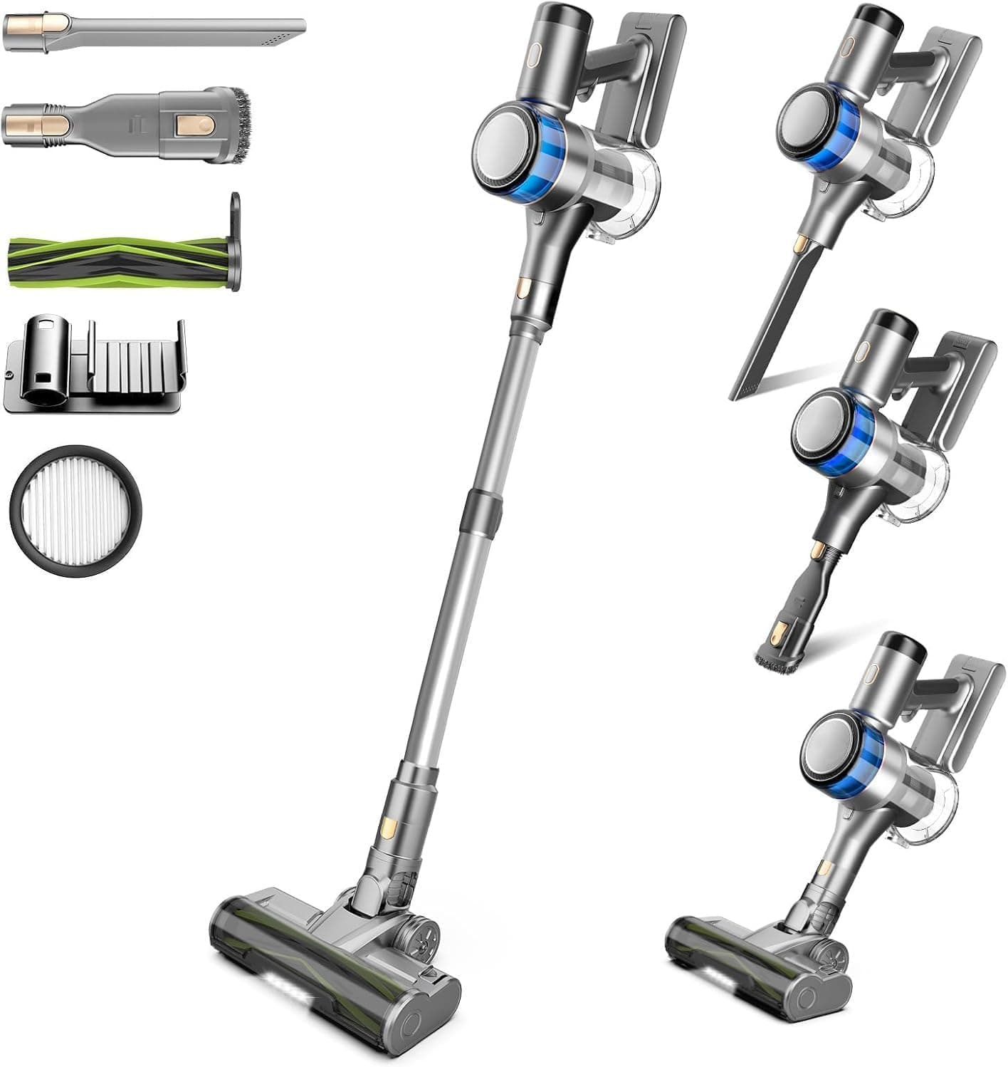 Aspirateur sans Fil, 400W 45KPa Aspirateur Balai sans Fil Puissant, 55Min Autonomie, Brosse Anti-emmêlement, Batterie Amovible, Aspirateur sans Sac avec Écran LED pour Tapis Poils d'animaux Sol Dur