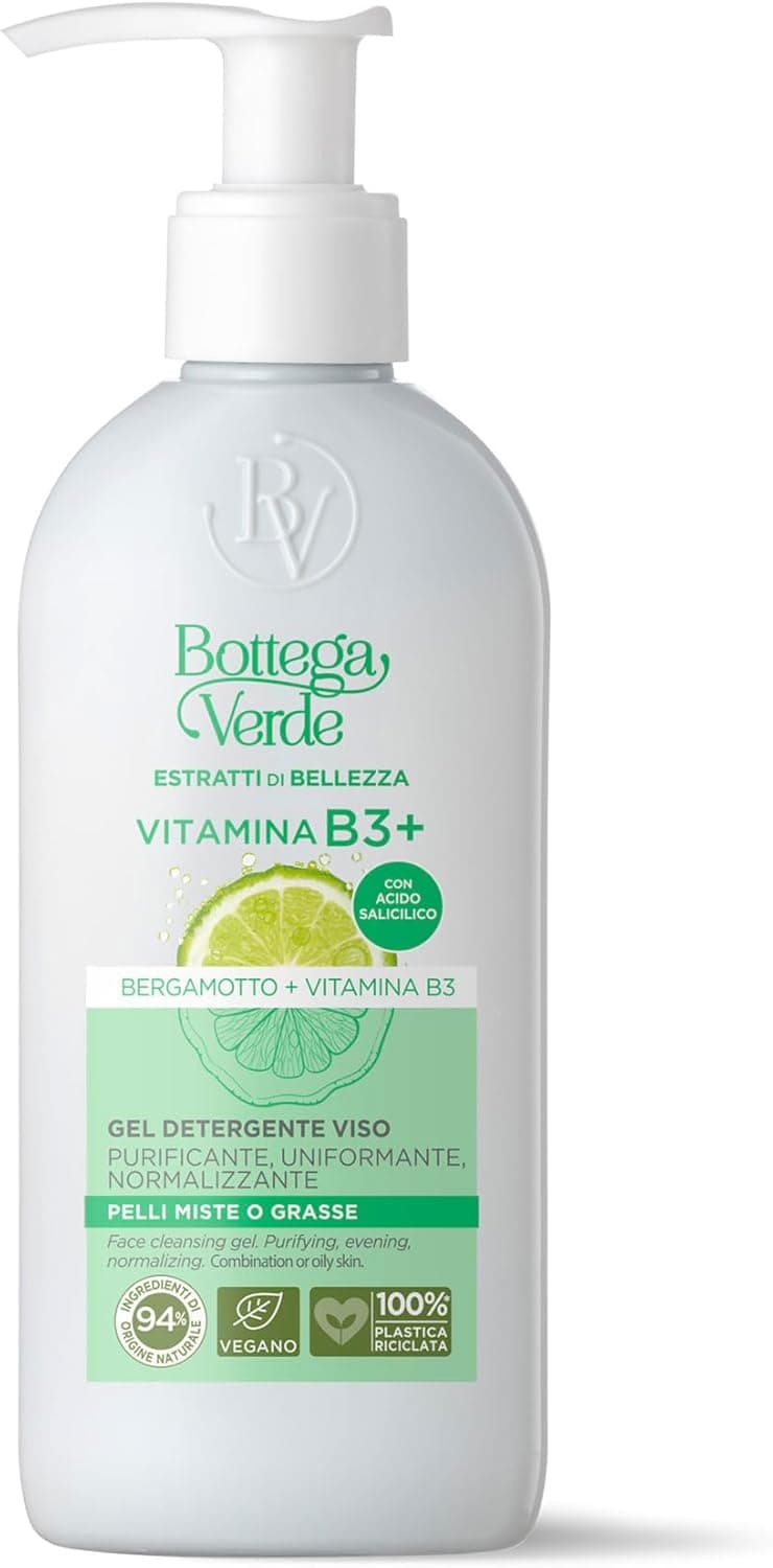 Bottega Verde - Gel Detergente Viso, Estratti di Bellezza, 200 ml, Purifica e Uniforma, Azione Normalizzante, per Pelli Miste o Grasse, con Bergamotto e Vitamina B3