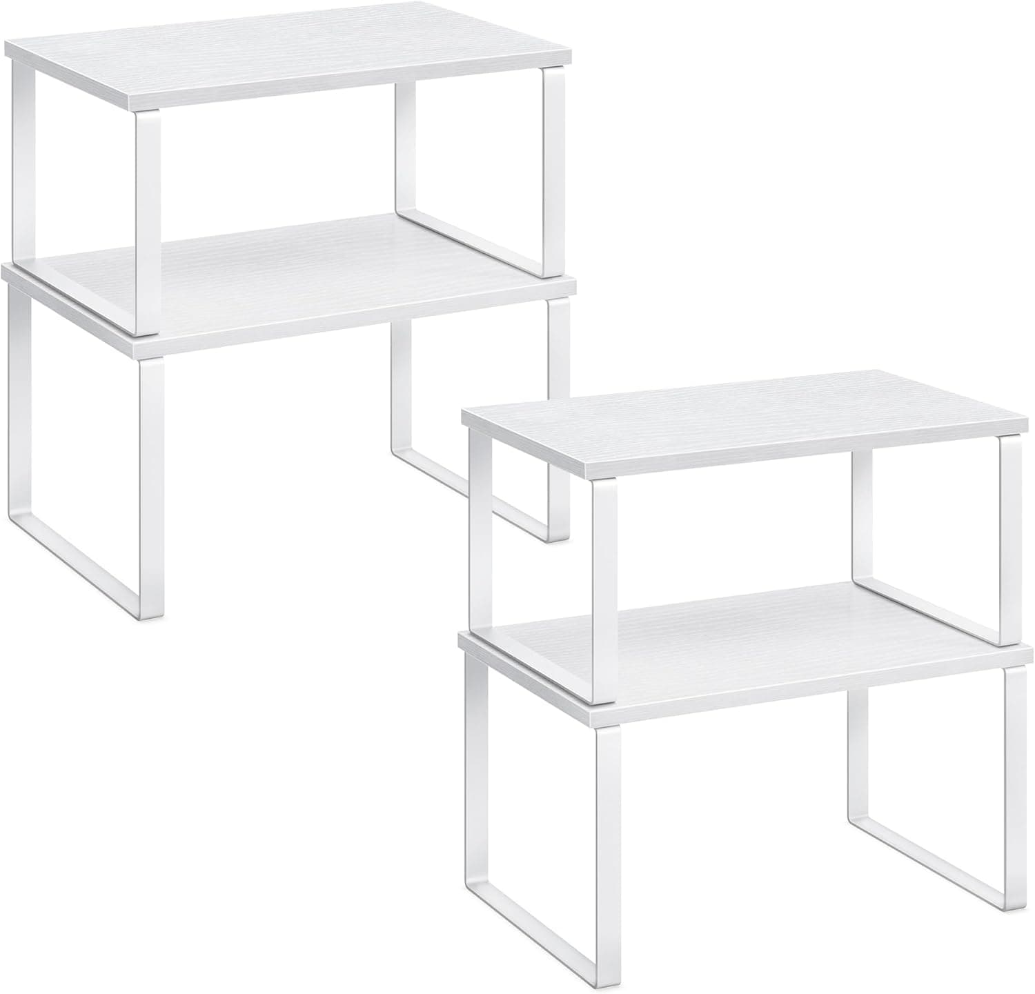 SONGMICS Organizadores de Cocina, Juego de 4 Estantes de Cocina, para Almacenamiento de Gabinete, Apilables, Expandibles, Metal y Madera de Ingeniería, Blanco Nube y Blanco Nieve KCS027W01