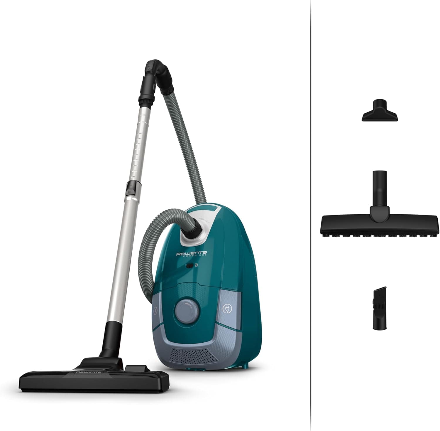 Rowenta Power XXL Bodenstaubsauger mit Beutel - 900 Watt, 4,5 L Staubbeutel, 12 m Aktionsradius, 3-stufige Filterung, inkl. Parkettdüse, 2in1 Fugendüse, Polsterdüse, Petrol-Grau, RO3143