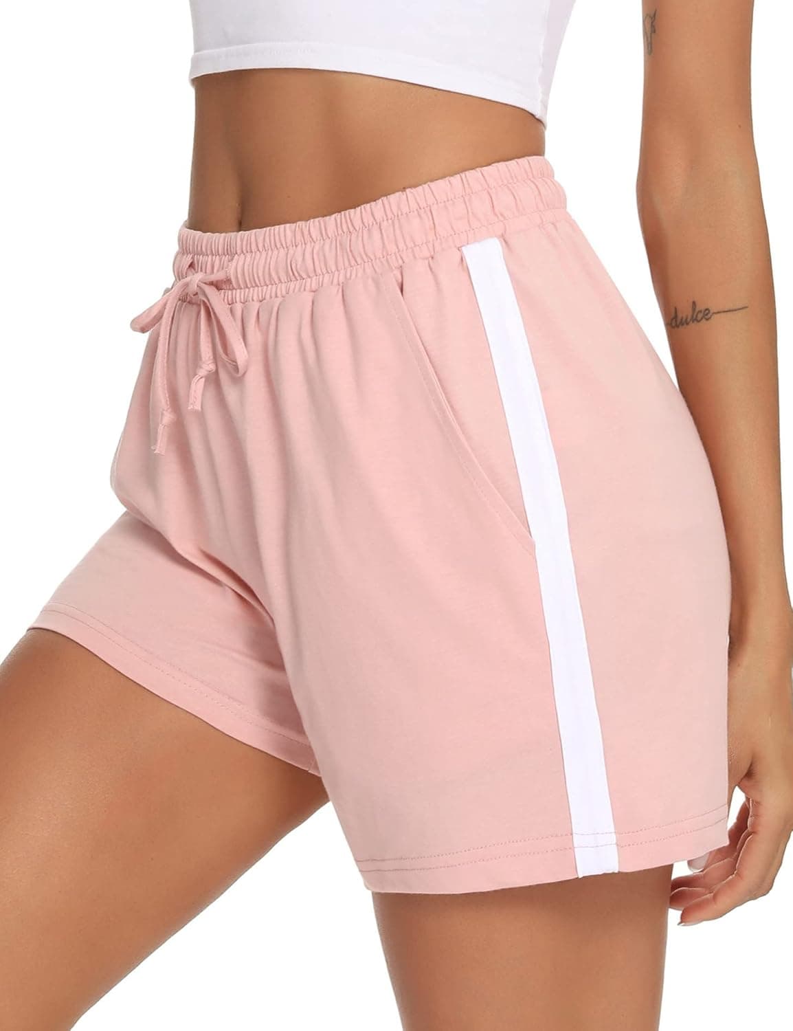 Litherday Shorts Mujer Verano Algodón Pantalones Cortos Deportivos con Cordón y Bolsillos Ropa Deportiva Mujer para Yoga Fitness Jogging Casa