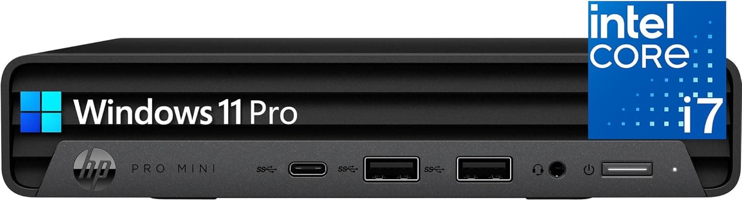 HP Pro Mini PC Desktop Computer for Business Daily Remote Work, Intel Core i7-12700T, Ultra Slim Design, 32GB DDR4 RAM, 1TB PCIe SSD, Keyboard & Mouse, DP 1.4, HDMI 2.1, Windows 11 Pro, Carbon Black