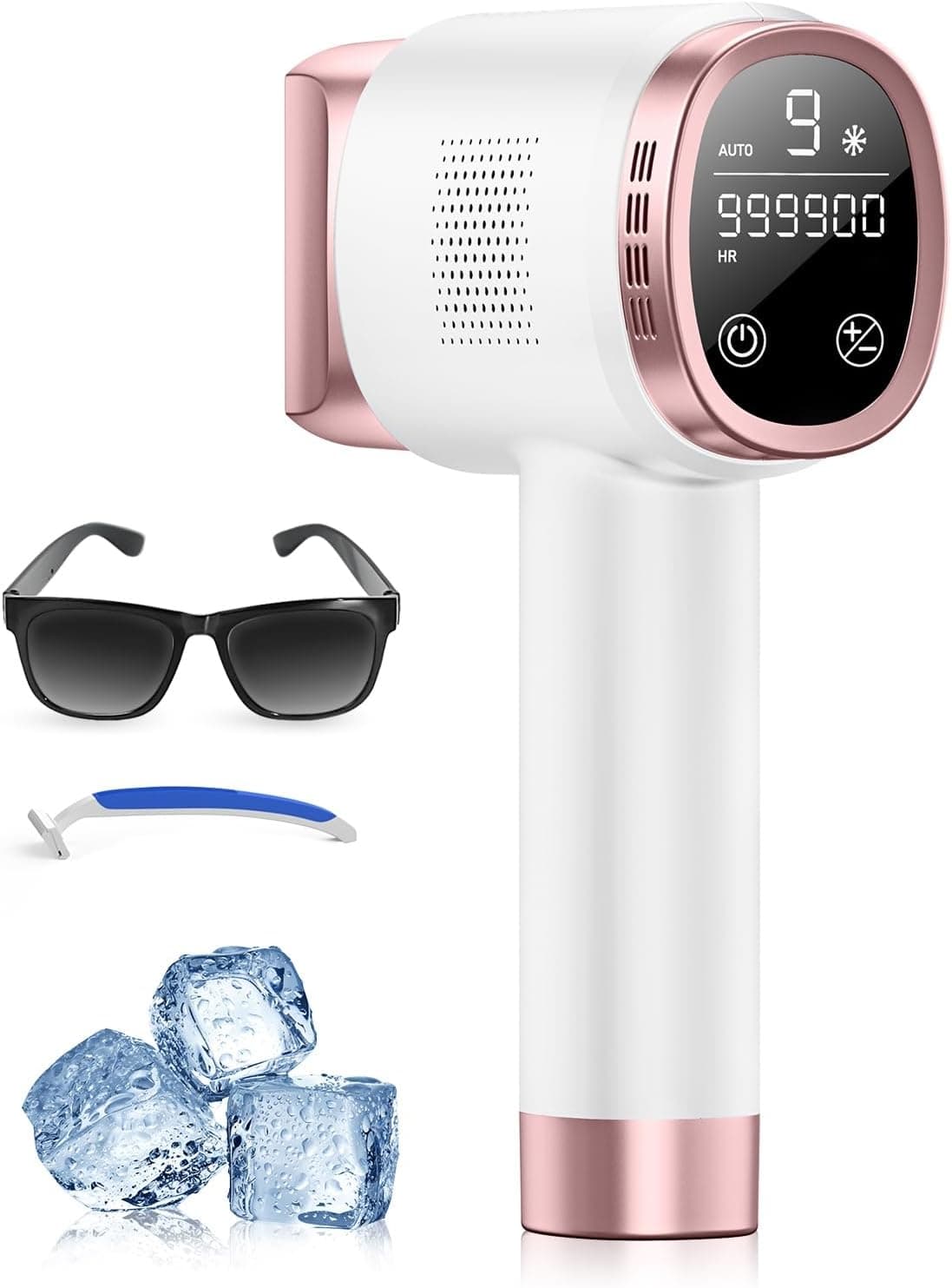 Épilateur Lumière Pulsée avec Fonction de Refroidissement, Épilation Laser sans Douleur avec 9 Niveaux D'énergie pour Femmes et Hommes, Visage, Aisselles, Bikini, Jambes, Corps, Rose