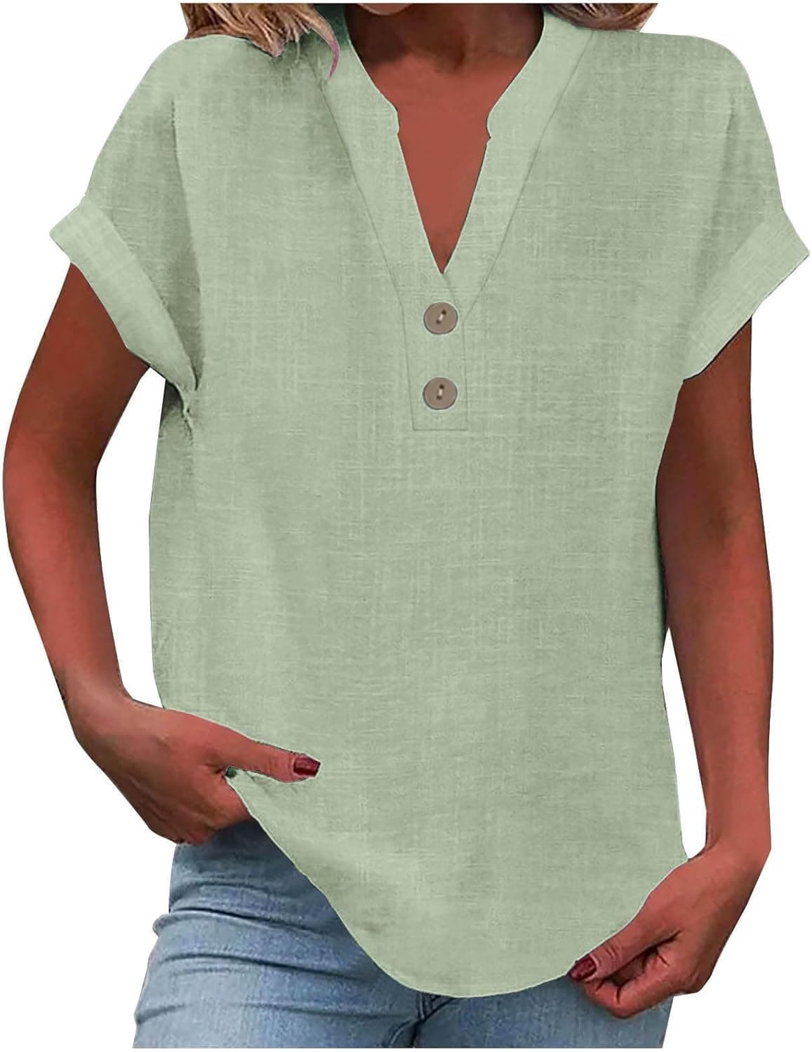 KOG Leinenbluse Damen Elegante Baumwolle Leinen Tshirt Leinenshirt Lose Kurzarm Blusen Frau Longshirt Oversized Tee T-Shirt Teenager Mädchen Freizeit Longbluse Leinenhemd Große Größen Bluse Oberteile
