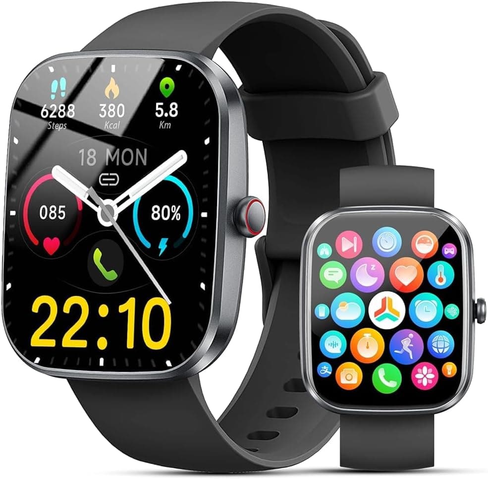 2026 Reloj Inteligente Hombre Mujer, 1.96" Smartwatch con Llamadas Bluetooth y Whatsapp Notificación, IP68 Pulsera Actividad con 100+ Modos Deportivos, Pulsómetro, Monitor de Sueño para Android iOS