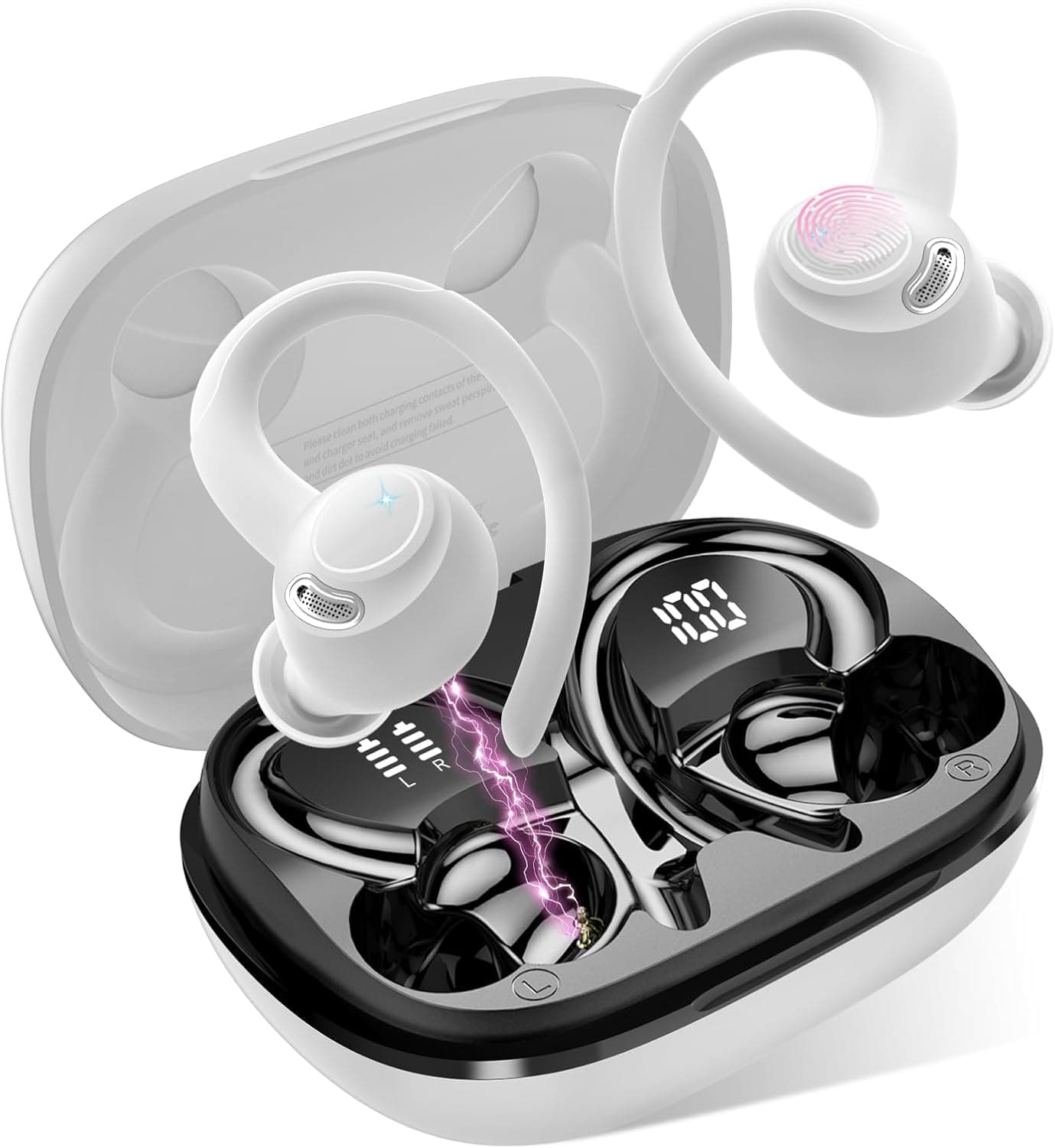 Cuffie Bluetooth Sport, Auricolari 5.4 con Mic Stereo, Cuffie Wireless con Ricarica Rapida USB-C, Cuffiette Doppio Display LED, IP7 Impermeabili Auricolare, 48H, Cuffie Senza Fili Corsa Running, Neve