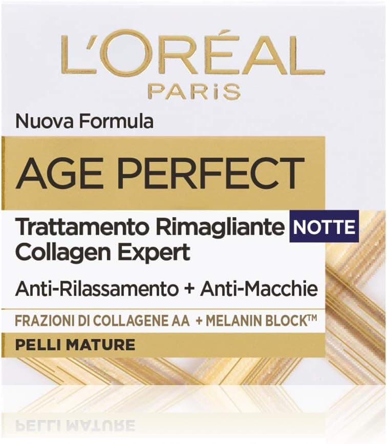 L'Oréal Paris Crema Viso Notte Anti-Età, Per Pelli Mature, Pelle Più Compatta e Levigata, Macchie dell'Età Ridotte, Con Peptidi di Micro-Collagene e Niacinamide, Age Perfect Collagen Expert, 50 ml