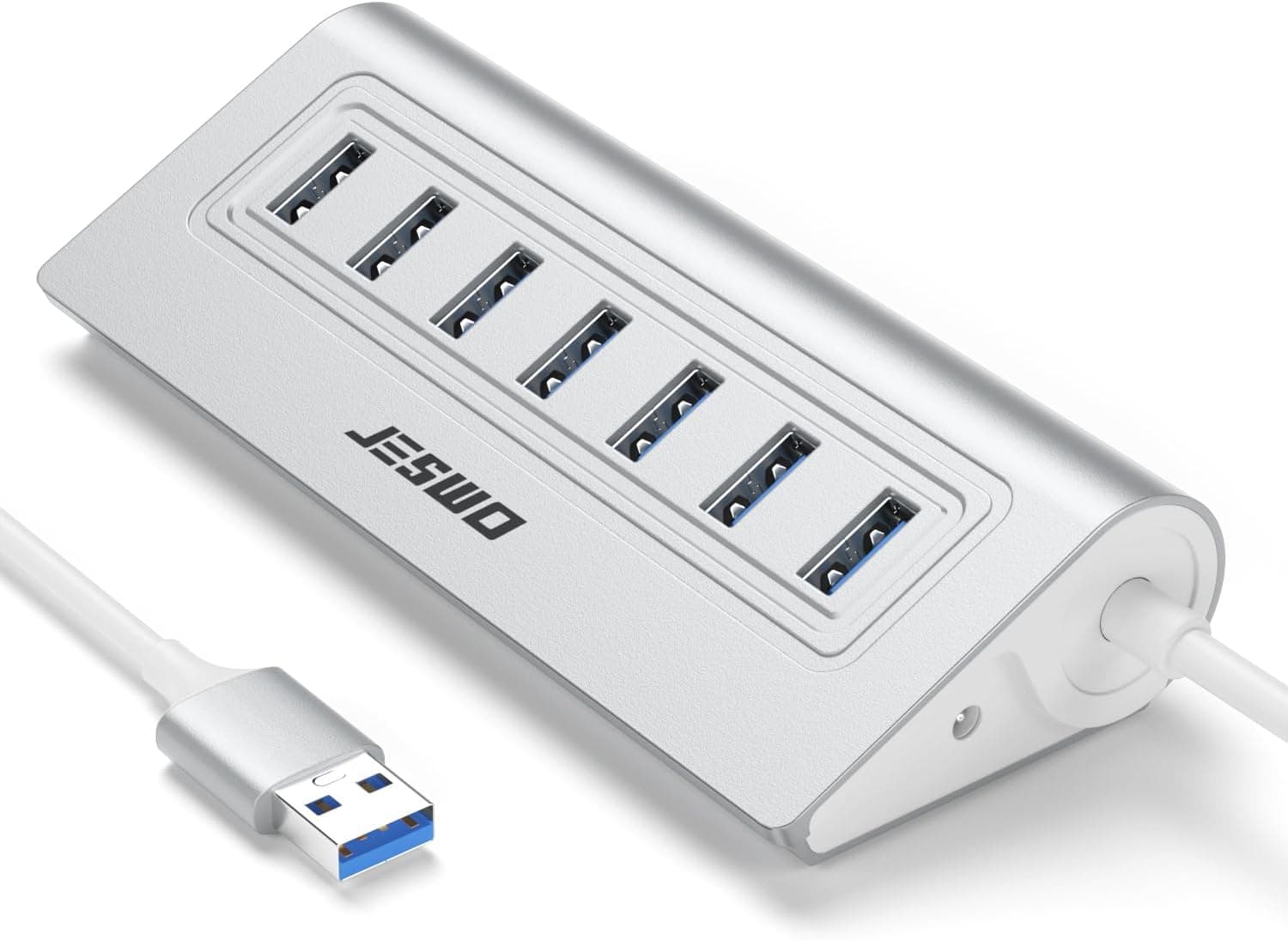 JESWO Hub USB 3.0 7 Ports en Aluminium - Multiprise USB 3.0 5Gbps pour PC Bureau avec Câble 100cm et Port 5V/4A DC, Adaptateur Multiport pour Laptop, MacBook, Souris, Clavier, SSD,Disque U etc
