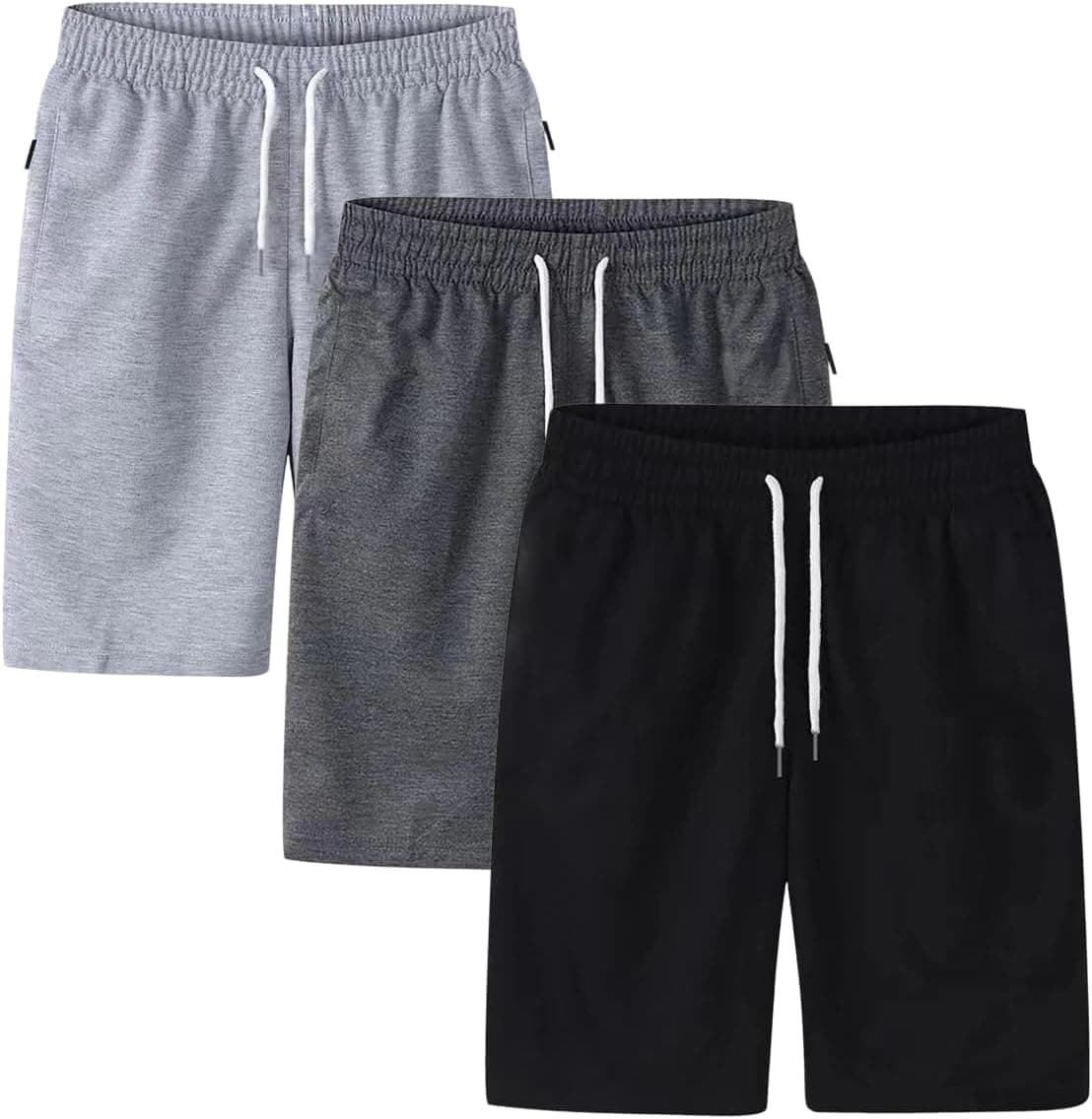 Lot de 3 Shorts Sport Homme D'été en Coton Short Pantacourt Homme Taille Élastique Pantalon Court éTé Coton Cordon de Serrage Bermuda de Travail Couleur & Unie Sport Fitness Loisirs