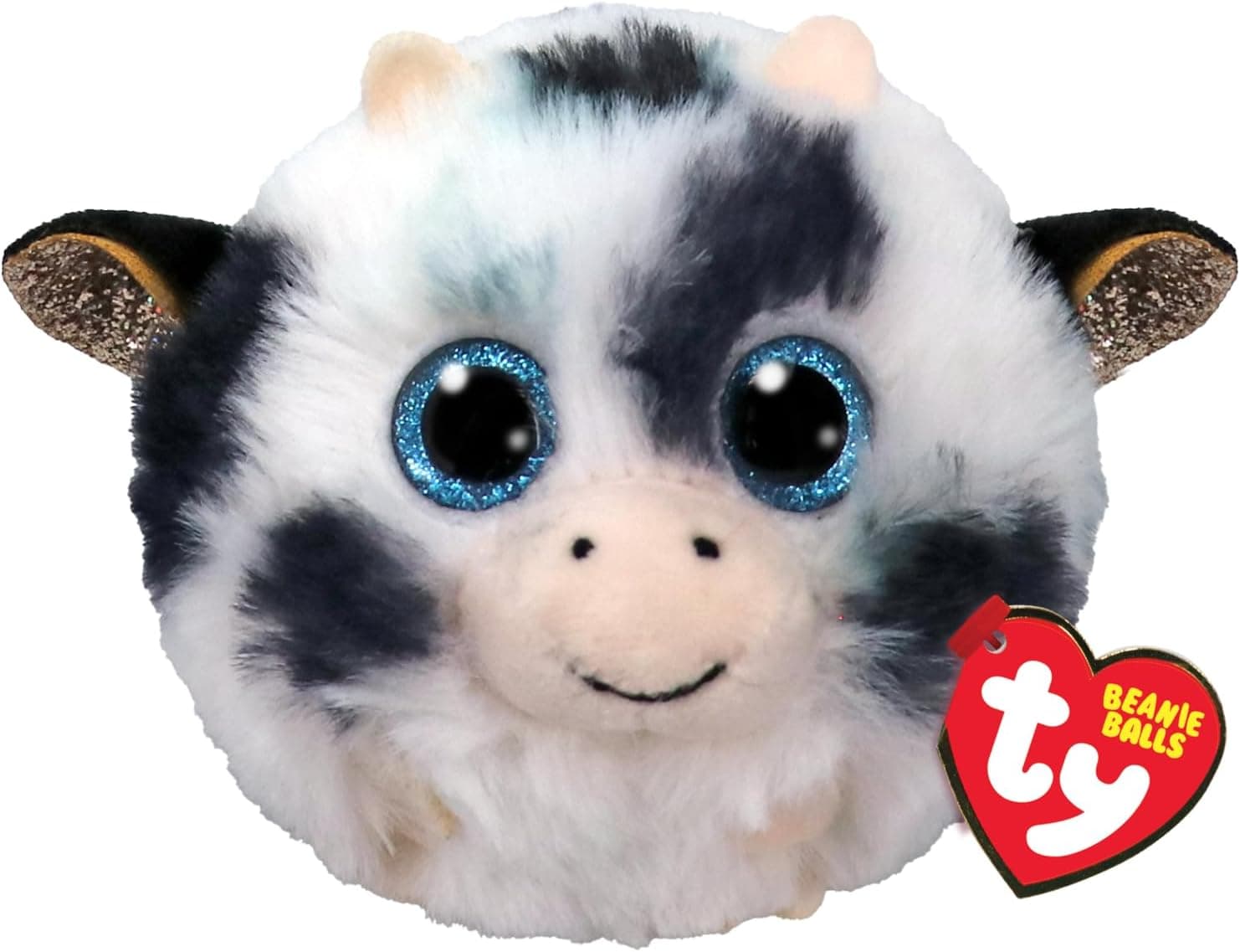 Ty Beanie Balls Moophy - Vaca con Ojos Azules Brillantes, Animales de Peluche Suaves y Redondos para coleccionar, 10 cm, T42556